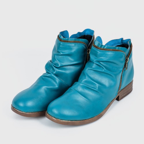 Round Double Zipper Comfortable Ankle Boots -Blue |image