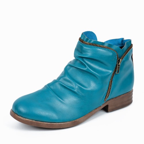 Round Double Zipper Comfortable Ankle Boots -Blue |image