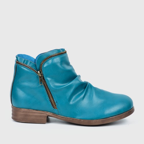 Round Double Zipper Comfortable Ankle Boots -Blue |image