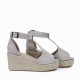 Women Peep Toe Buckle Up Wedge Heel Sandals -Grey |image
