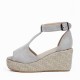 Women Peep Toe Buckle Up Wedge Heel Sandals -Grey |image