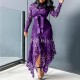 Hollow Out Lace Irregular Romper Maxi Dress - Purple |image