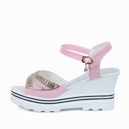 Ankle Strap Wedge Platform Open Toe Sandals -Pink |image