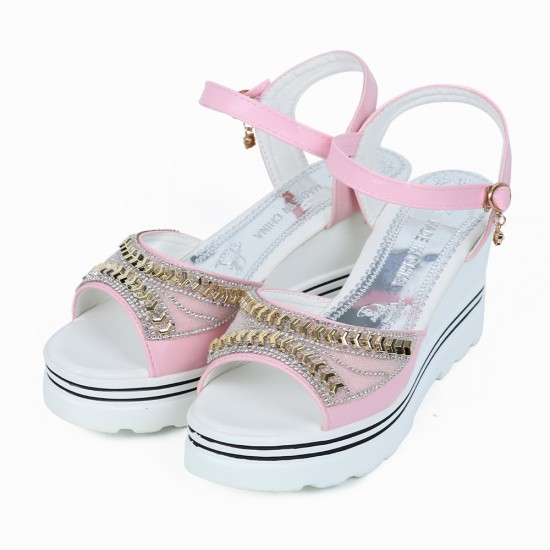 Ankle Strap Wedge Platform Open Toe Sandals -Pink |image