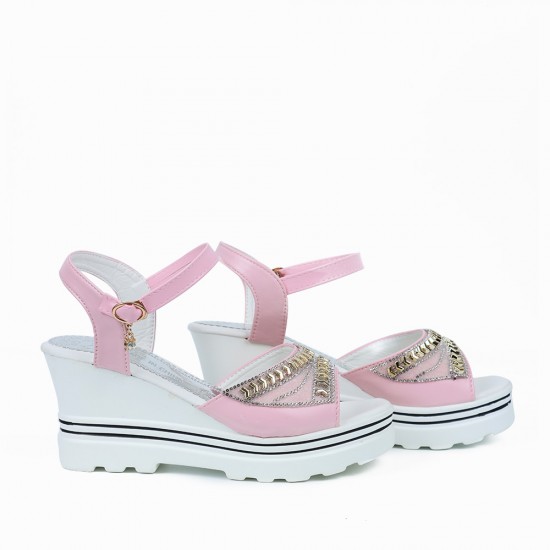 Ankle Strap Wedge Platform Open Toe Sandals -Pink |image