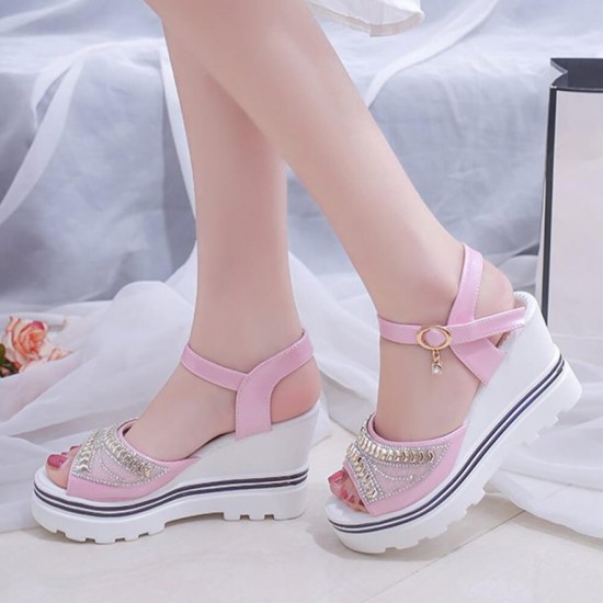 Ankle Strap Wedge Platform Open Toe Sandals -Pink |image