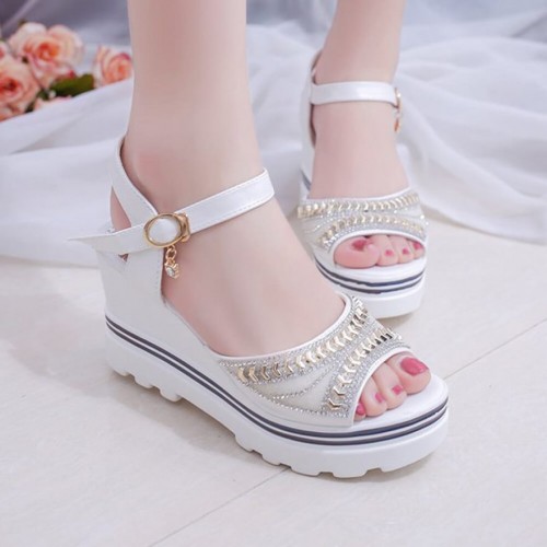 Ankle Strap Wedge Platform Open Toe Sandals - White |image