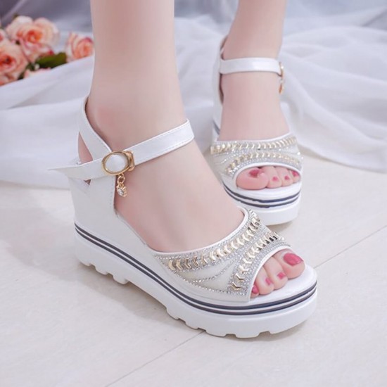 Ankle Strap Wedge Platform Open Toe Sandals - White |image
