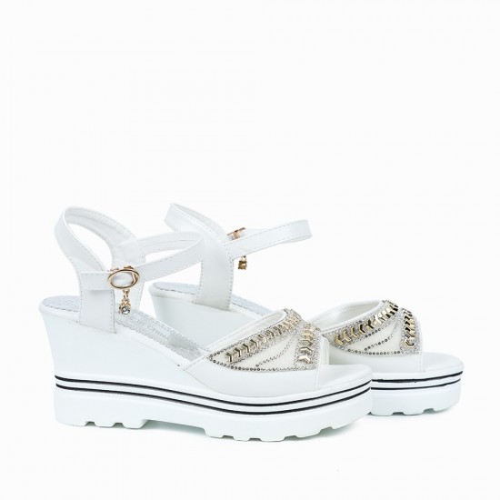 Ankle Strap Wedge Platform Open Toe Sandals - White |image