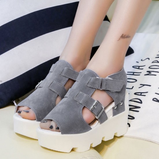 Waterproof Platform Thick Sole Fish Mouth Sandals - Grey |image