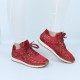 Womens Bling Glitter Laces Up Sneaker Shoes - Red |image