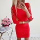 Lace Patchwork Long Sleeved Bodycon Mini Hoodie Dress - Red