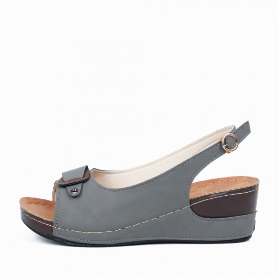 Peep Toe Buckle Casual Wedge Sandals -Grey |image
