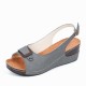 Peep Toe Buckle Casual Wedge Sandals -Grey |image