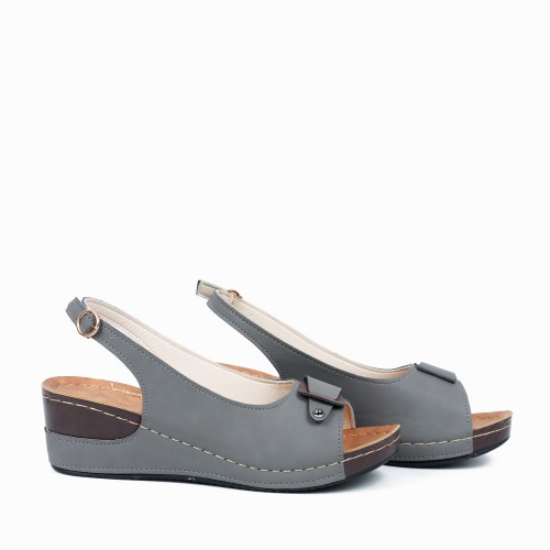Peep Toe Buckle Casual Wedge Sandals -Grey |image