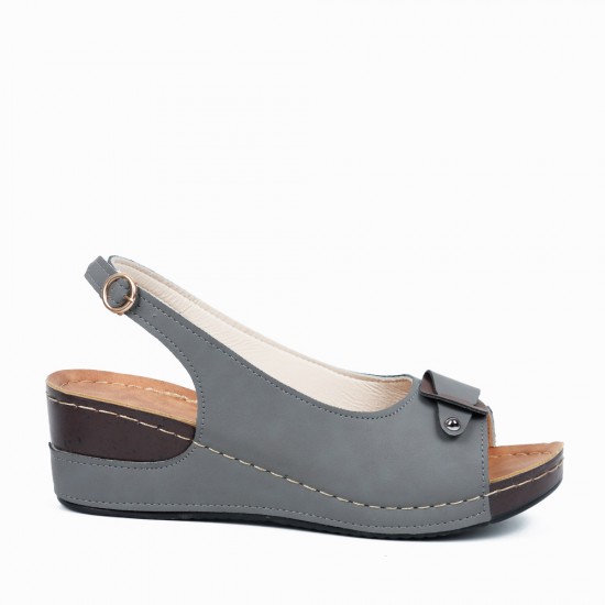 Peep Toe Buckle Casual Wedge Sandals -Grey |image