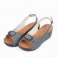 Peep Toe Buckle Casual Wedge Sandals -Grey |image