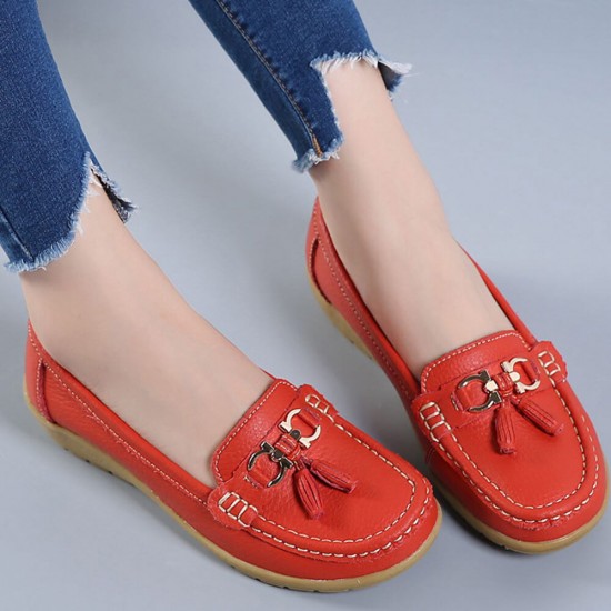 Soft Leather with Rubber Sole Slip On Loafer Flats -Red Soft Leather with Rubber Sole Slip On Loafer Flats -Red |image
