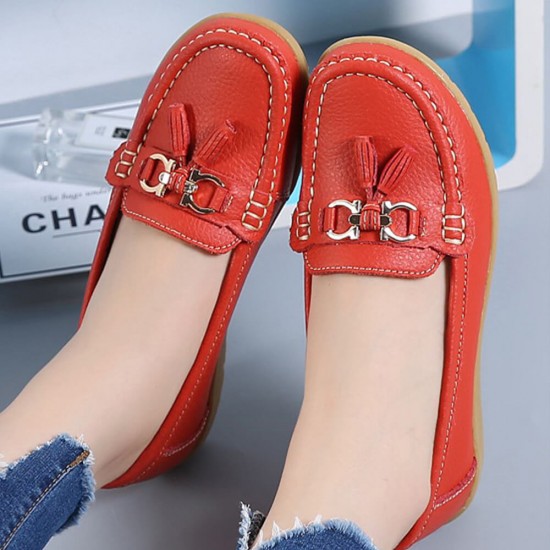 Soft Leather with Rubber Sole Slip On Loafer Flats -Red Soft Leather with Rubber Sole Slip On Loafer Flats -Red |image