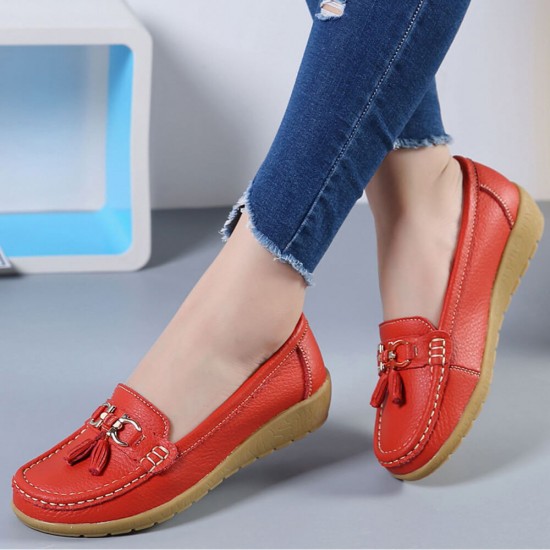 Soft Leather with Rubber Sole Slip On Loafer Flats -Red Soft Leather with Rubber Sole Slip On Loafer Flats -Red |image