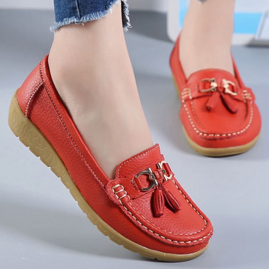 Soft Leather with Rubber Sole Slip On Loafer Flats -Red Soft Leather with Rubber Sole Slip On Loafer Flats -Red |image