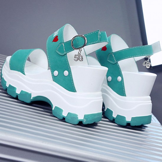 Thick Bottom Back Strapped Heels Wedge Sandals -Green |image