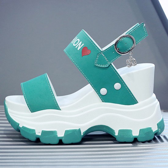 Thick Bottom Back Strapped Heels Wedge Sandals -Green |image