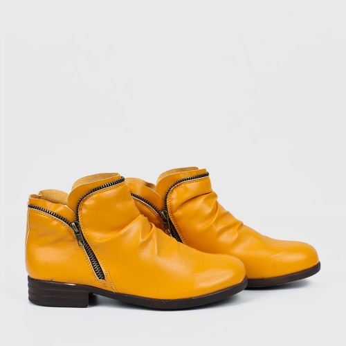 Round Double Zipper Comfortable Ankle Boots -Yellow |image
