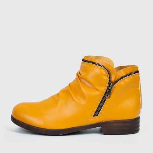 Round Double Zipper Comfortable Ankle Boots -Yellow |image