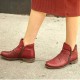 Round Double Zipper Comfortable Ankle Boots -Red 
