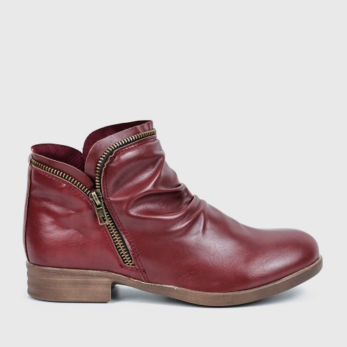 Round Double Zipper Comfortable Ankle Boots -Red |image