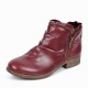 Round Double Zipper Comfortable Ankle Boots -Red |image