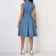 Sleeveless lapels A Line High Waist Midi Dress - Blue |image