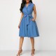 Sleeveless lapels A Line High Waist Midi Dress - Blue |image