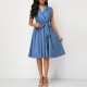 Sleeveless lapels A Line High Waist Midi Dress - Blue |image