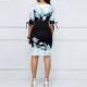 Floral Printed Half Sleeve Body-con Slim Pencil Dress - Black |image