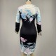 Floral Printed Half Sleeve Body-con Slim Pencil Dress - Black |image