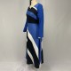Long Sleeved V Neck Geometric Strip Printed Maxi Dress - Blue |image
