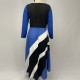 Long Sleeved V Neck Geometric Strip Printed Maxi Dress - Blue |image