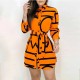 Full Sleeves Stripes Printed A Line Mini Skirt Dress - Orange |image