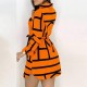 Full Sleeves Stripes Printed A Line Mini Skirt Dress - Orange |image
