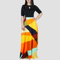 Top Trending Irregular Printed Contrast Casual Maxi Dress - Black 