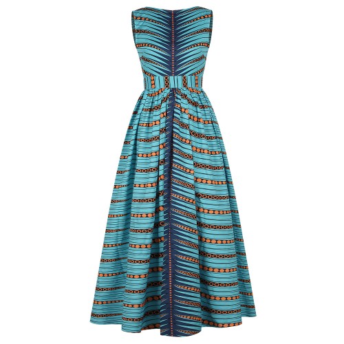 Stripped Digital Printed Sleeveless Maxi Dress - Green |image