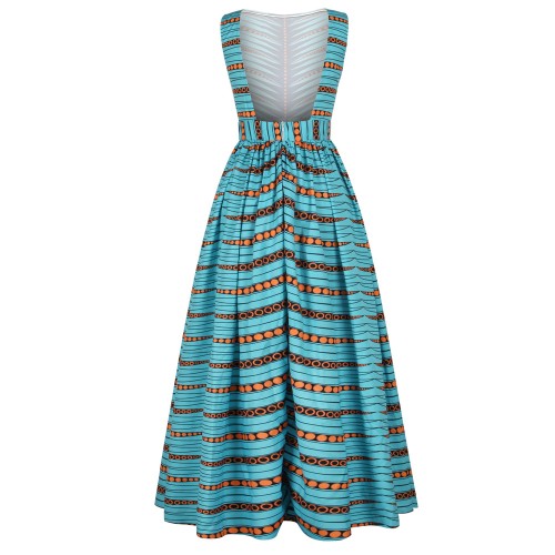 Stripped Digital Printed Sleeveless Maxi Dress - Green |image