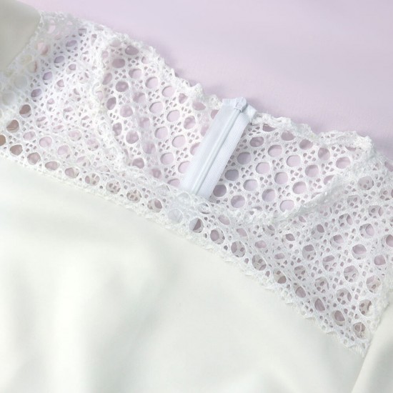 Lantern Sleeve High Waisted Hollow Banquet Party Dress - White |image