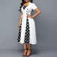 Retro Polka Dot Short Sleeves Buttoned Fashion Dress - White |image