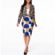 Floral Printed Long Sleeve Two Piece Skirt Suit - Blue |image