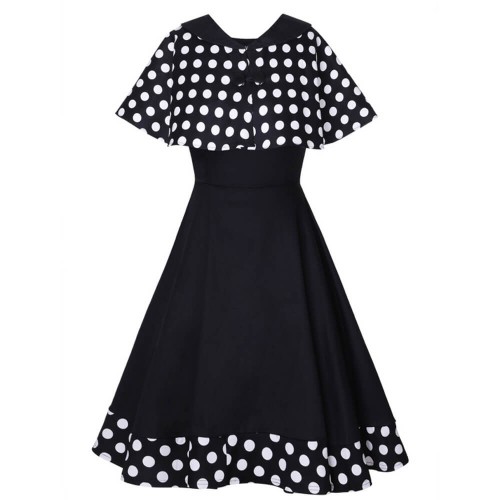 Retro Polka Dot Sleeveless Two Piece Mini Skirt Suit - Black |image
