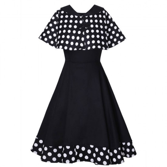 Retro Polka Dot Sleeveless Two Piece Mini Skirt Suit - Black |image