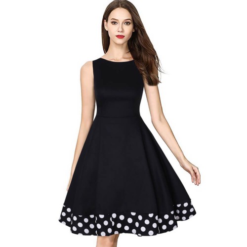 Retro Polka Dot Sleeveless Two Piece Mini Skirt Suit - Black |image
